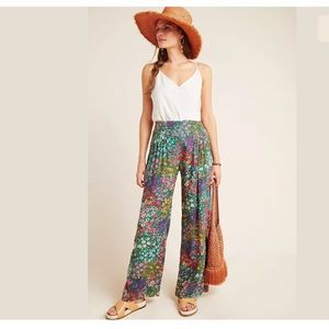 Anthropologie Cabo Pleated Wide-Leg Pants Floral
